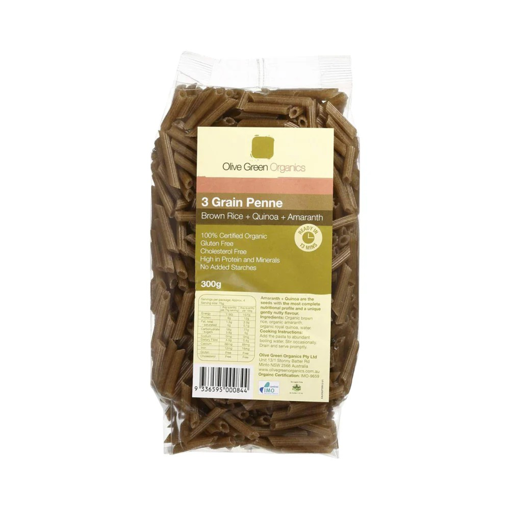 Olive Green Organics Brown Rice, Quinoa & Amaranth Penne 300g