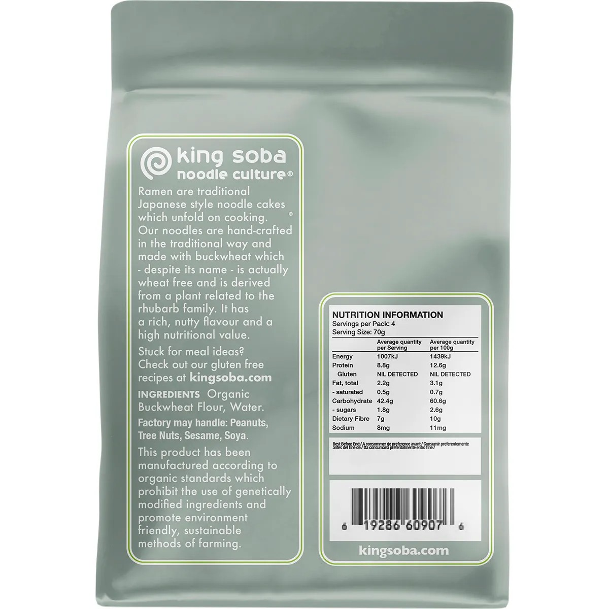 King Soba Organic Buckwheat Ramen Noodles 280g