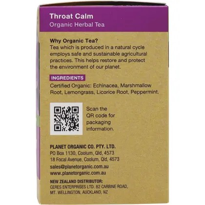 Planet Organic Throat Calm Herbal Tea Bags 25pk