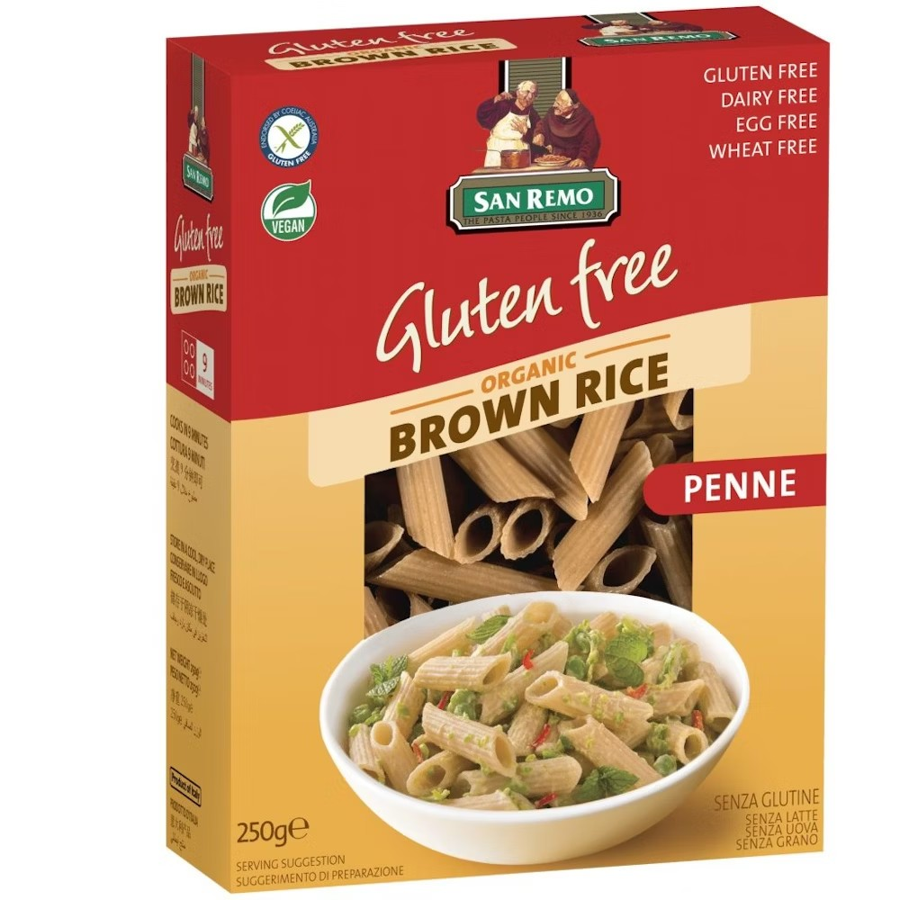 Shop Rice Pasta San Remo Organic Brown Rice Penne 250g | Gluten-Free Whole Grain Pasta