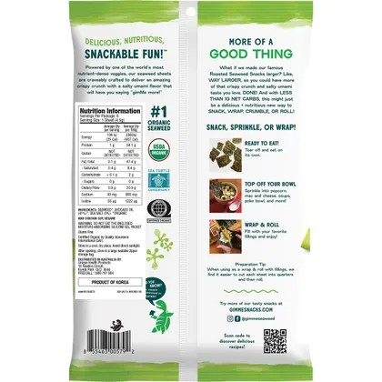 Gimme Roasted Seaweed Big Sheets Sea Salt&Avocado Oil 7 Sheets 26g